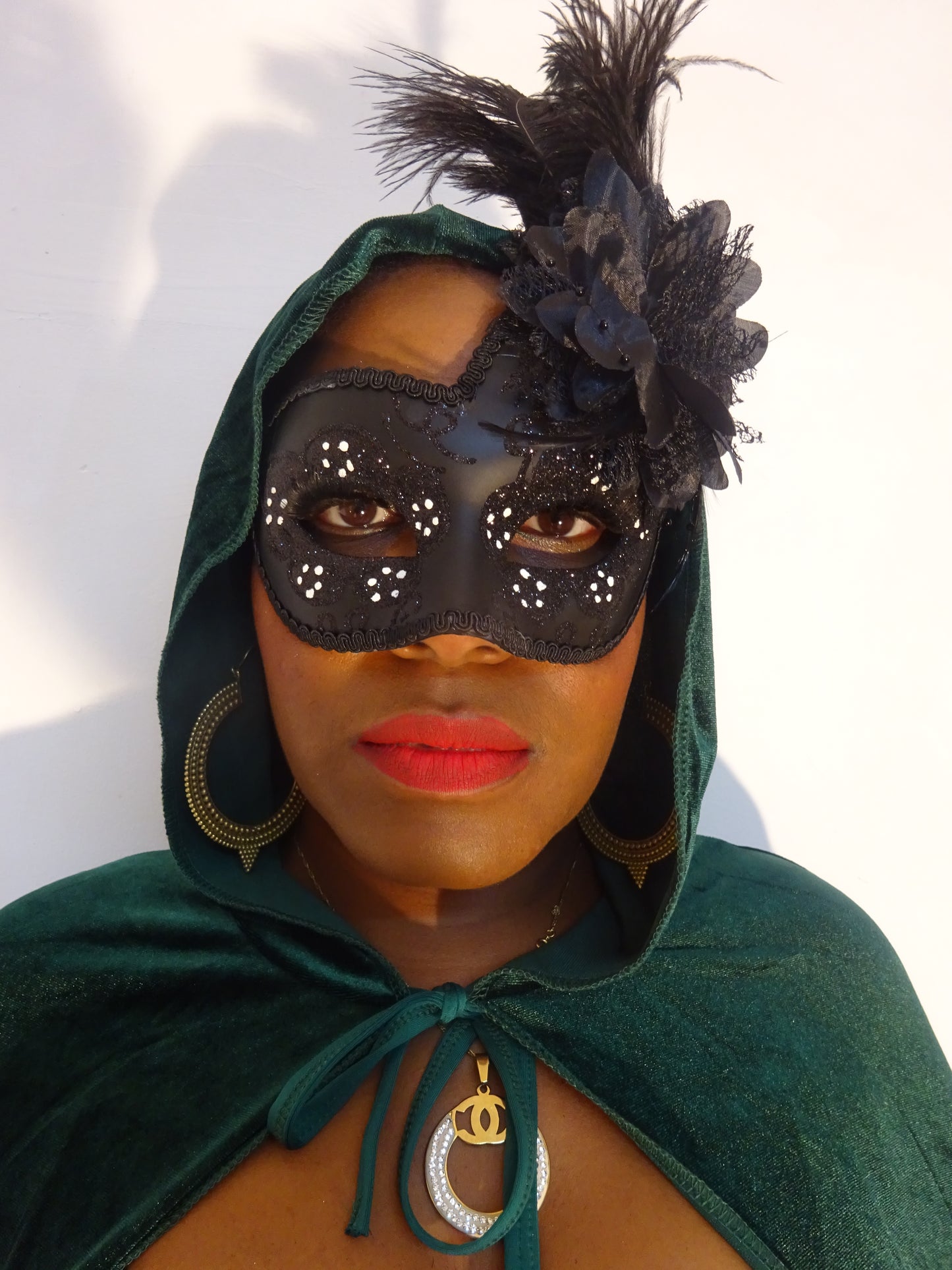 masquerade ball mask, fancy dress Halloween, mask with feather decoration. Carnival costumes with feather.