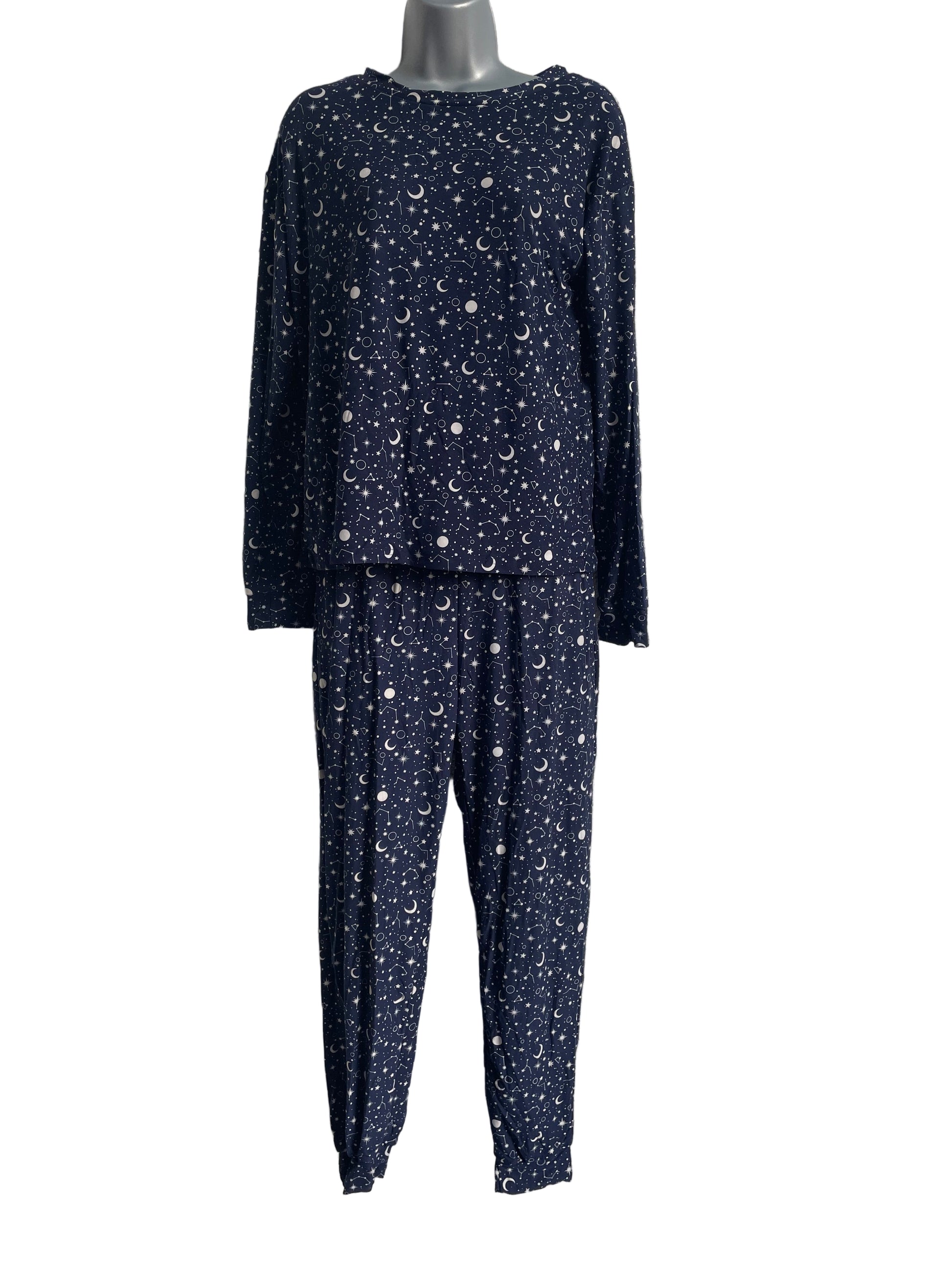 Navy blue fabric with white patterns