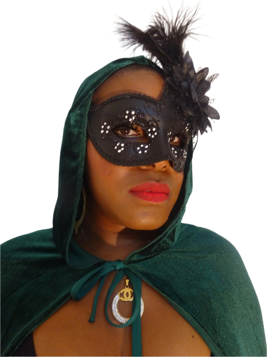 masquerade ball mask, fancy dress Halloween, mask with feather decoration. Carnival costumes with feather. 